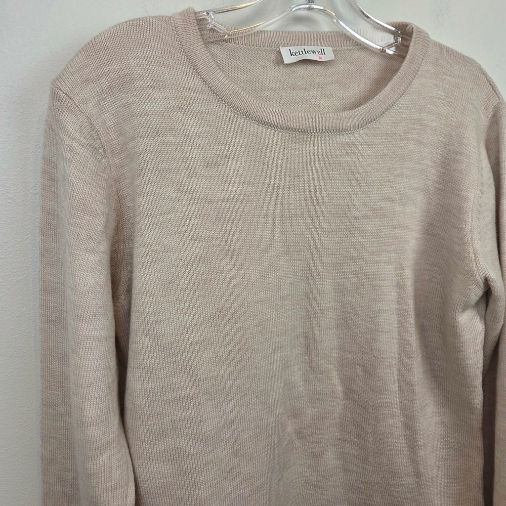 Kettlewell 100% Merino Wool Crew Neck Sweater Beige Oatmeal Womens Medium - Picture 2 of 8